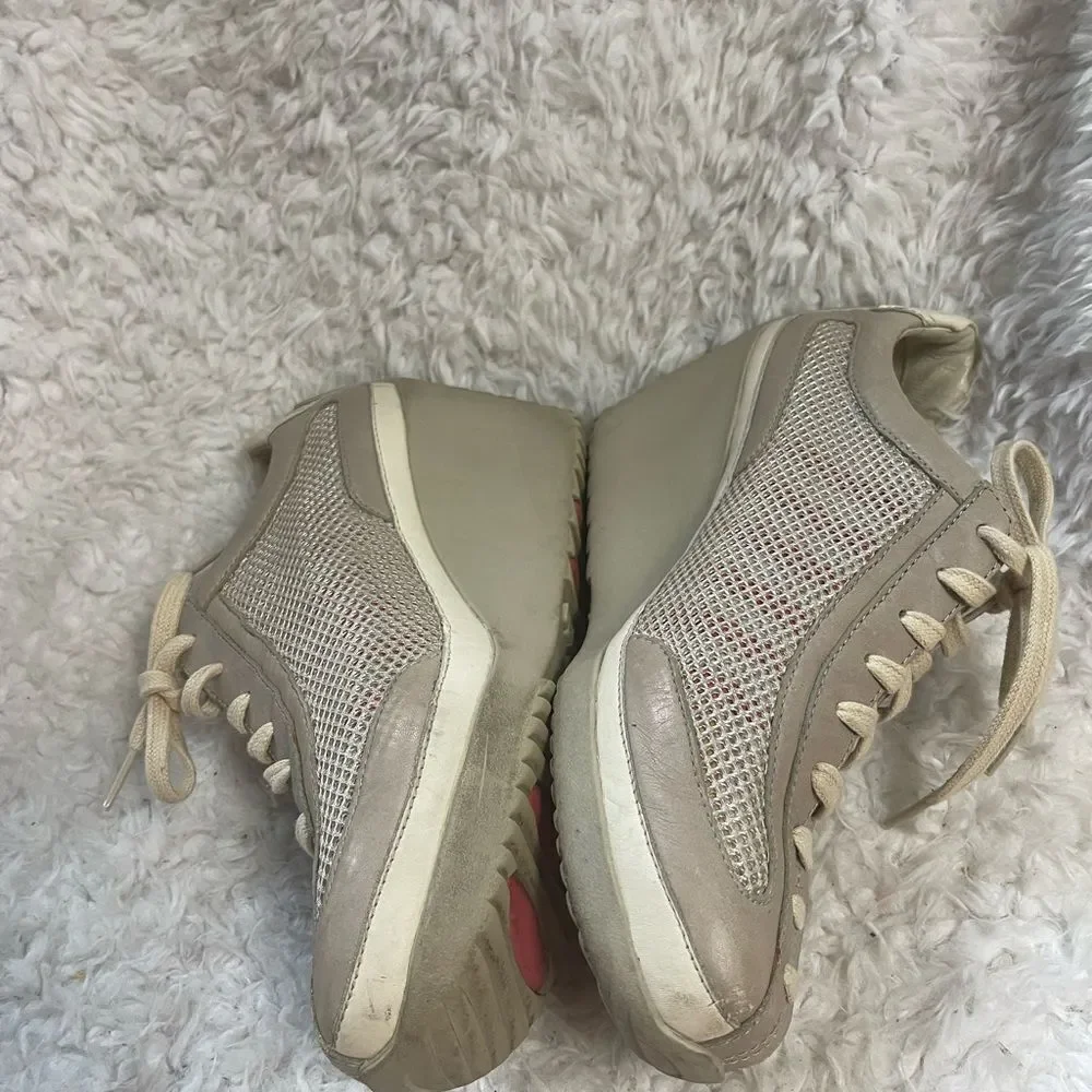 TSUBO Wedge Leather & Mesh khaki & beige Sneakers SZ9